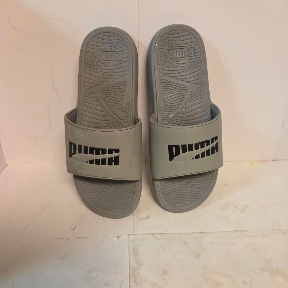 Puma Men's Grey and Cream Slides